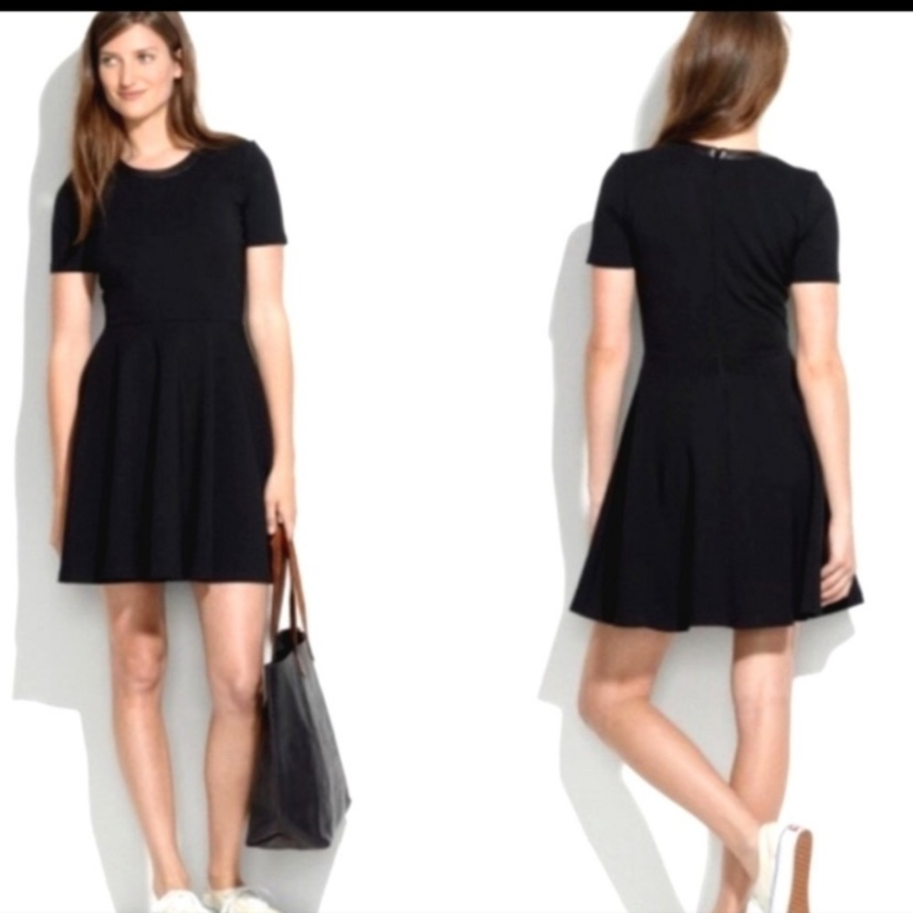 Madewell Women's Leather Trim Fit and Flare Skater Stretch Dress sz S